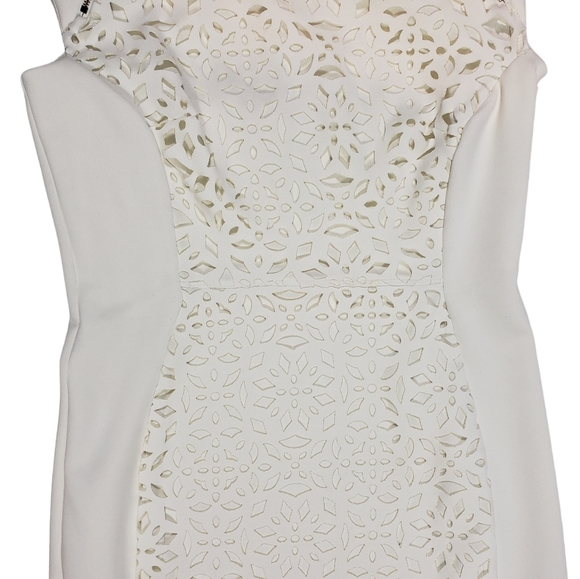 Enfocus Studio Ivory Sheath Dress Size 4 Floral Cutout Stretch Cocktail Party - Picture 9 of 16